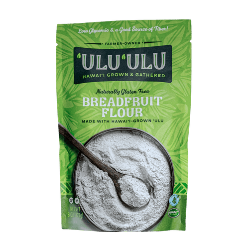 Retail pouch of ʻulu (breadfruit) flour — front