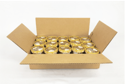Retail cups of ʻUlu Lā chocolate mousse in a case